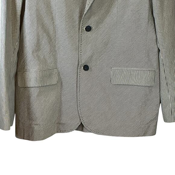 Marc Ecko Black Pinstriped Single Breast Lined Blazer Jacket Mens Large - Picture 6 of 16